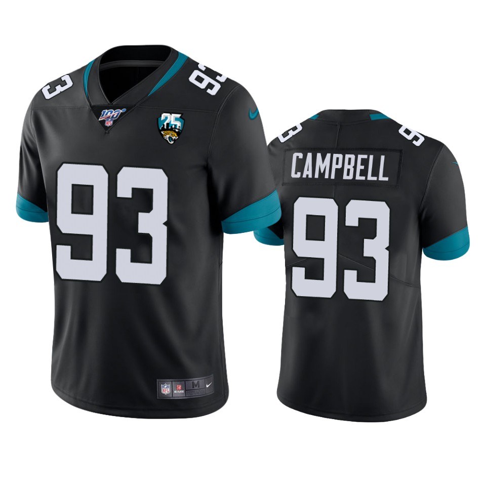 Men Nike Jacksonville Jaguars #93 Calais Campbell Black 25th Anniversary Vapor Limited Stitched NFL 100th Season Jersey